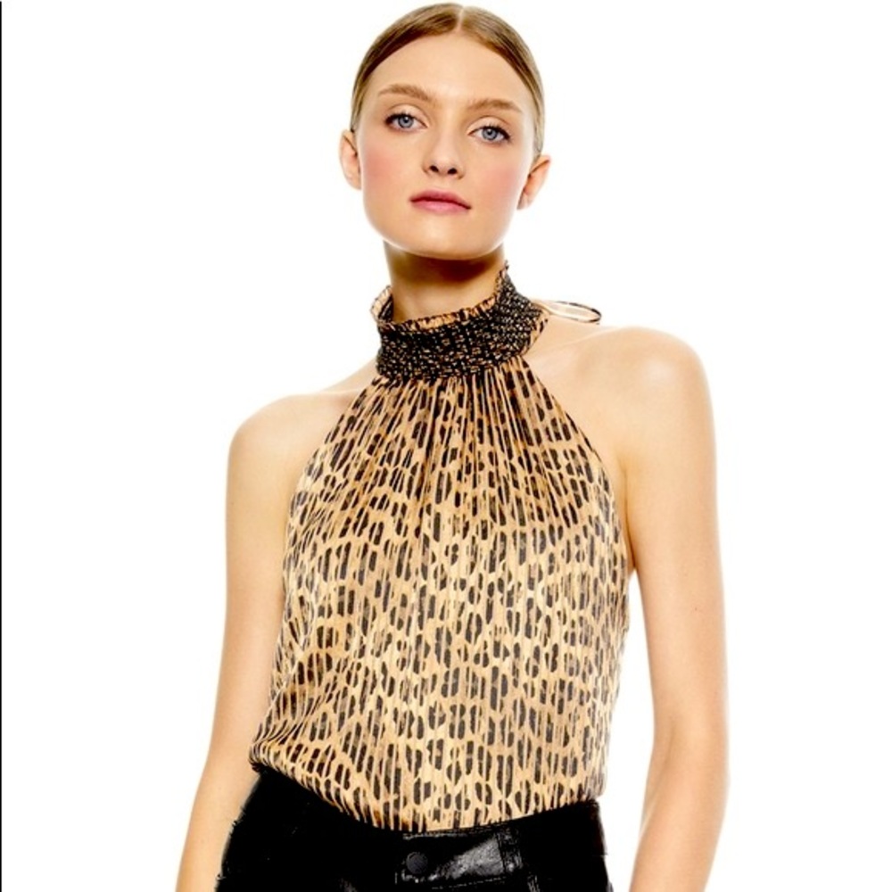 Alice & Olivia almira leopard halter top –– NWT